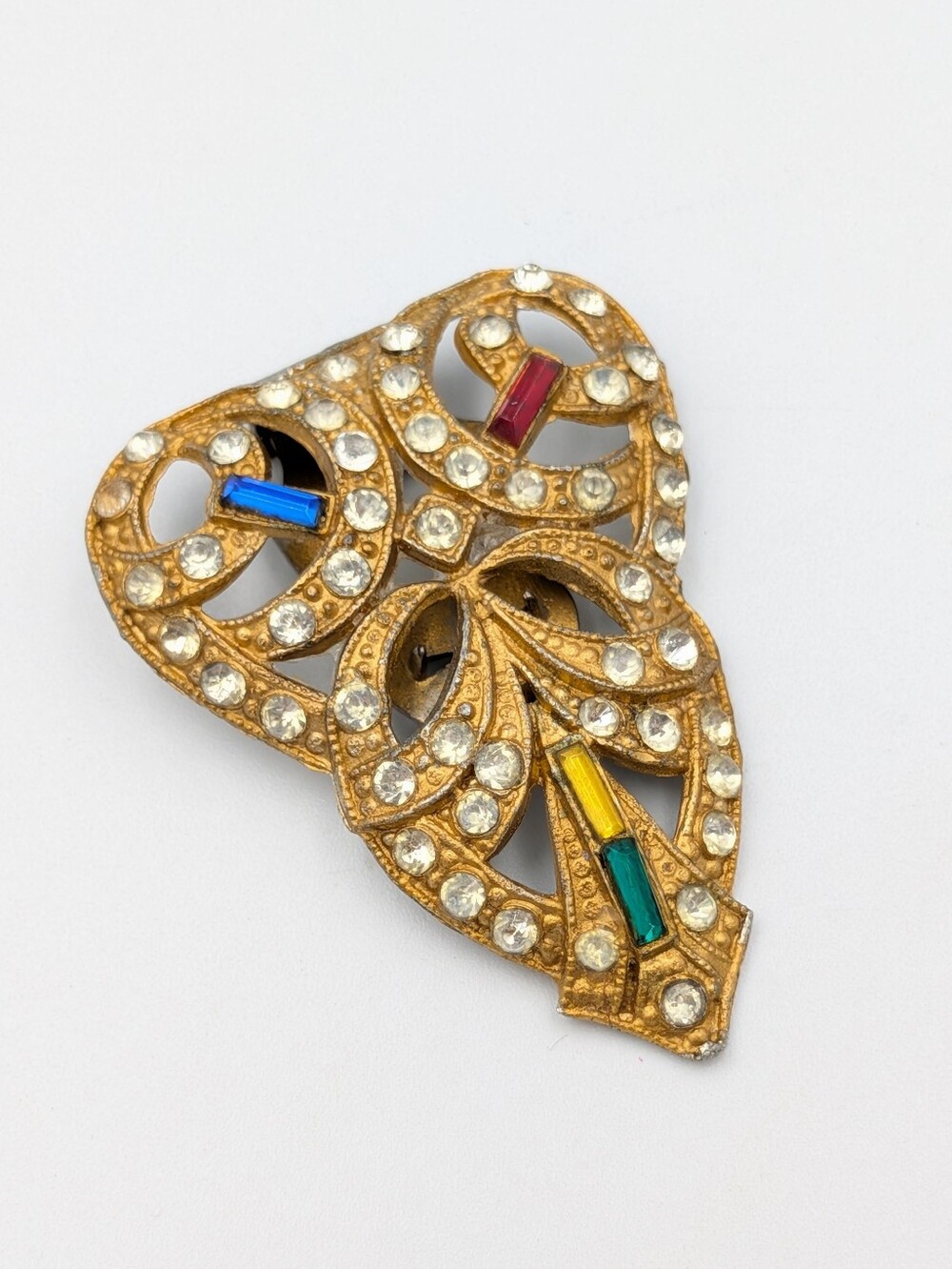 Antique art deco rhinestone gold tone dress clip